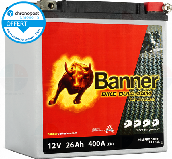 Batterie Moto BANNER ETX30L AGM 12v 26ah 400A Pro Bike Bull 53001