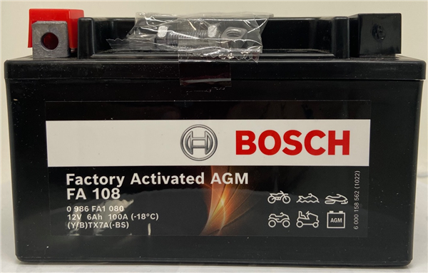 Batterie moto BOSCH FA108 AGM 12v 6ah 100A YTX7A-BS / YTX7A-4