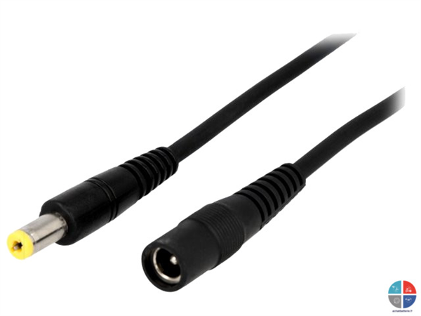 Câble DC diam 5.5 / 2.1 1mm² noir 1.80m Mâle / Femelle