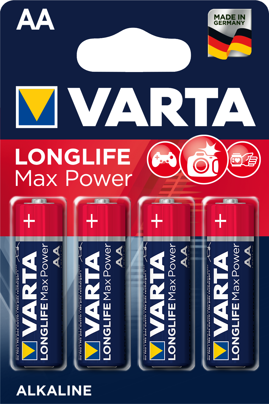 Piles LR06 X 4 VARTA LONGLIFE MAX POWER AA 1.5V Alcaline