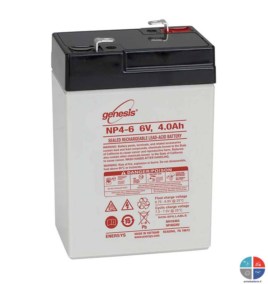 BATTERIE YUASA NP_4-6 4ah 6V, Batterie Genesis NP4-6 6v 4ah