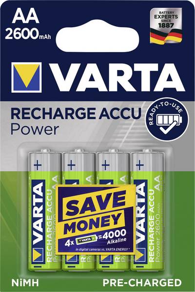 Piles Rechargeables / Accus - HR06 / AA VARTA POWER 1.2V 2600 mAh (x4) Nimh