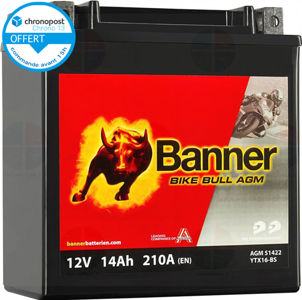 Batterie moto BANNER AGM YTX16-BS 12v 14ah 200A 51422