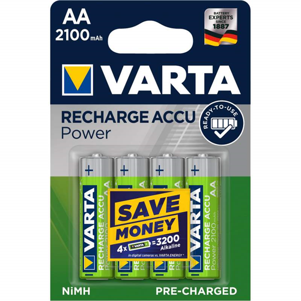 Piles Rechargeables / Accus HR06 / AA VARTA POWER 1.2V 2100mAh (x4) Nimh 56706