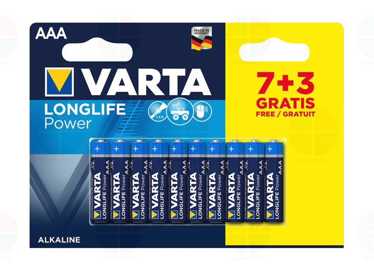 Piles LR03 VARTA LONGLIFE POWER AAA 6+2 offertes 1.5V Alcaline