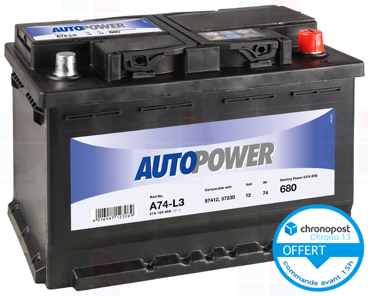 Batterie auto Autopower H6/L3 74ah/680A - E11