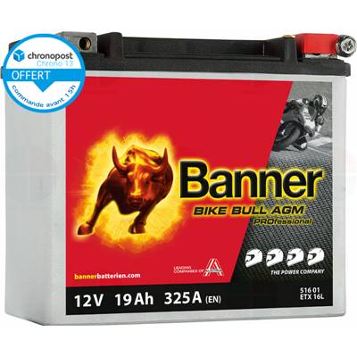 Batterie Moto BANNER ETX16L AGM 12v 19ah 325A Pro Bike Bull 51601