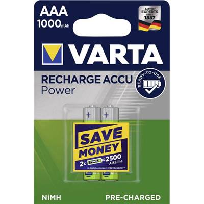 Piles Rechargeables / Accus - HR03 / AAA VARTA POWER 1.2V 1000mAh (x2) Nimh