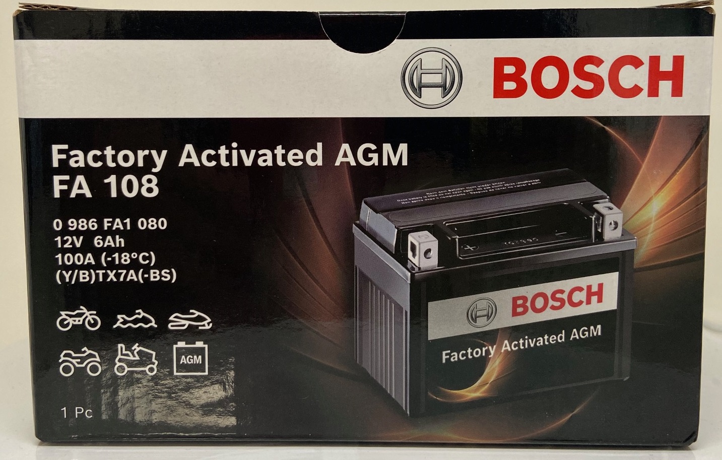 Batterie moto BOSCH FA108 AGM 12v 6ah 100A YTX7A-BS / YTX7A-4