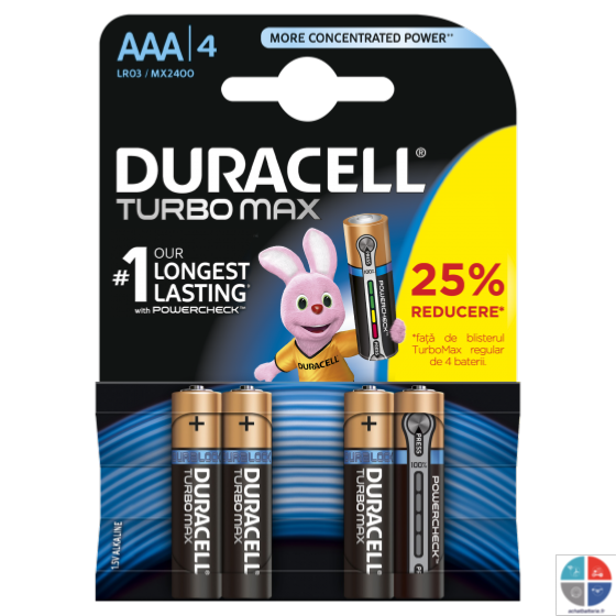 Piles LR03 X 4 DURACELL MX2400 Turbo Max AAA 1.5V Alcaline