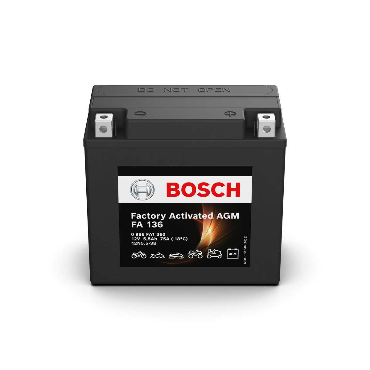 Batterie moto BOSCH FA136 AGM 12V 12N5.5-3B 5.5ah 75A