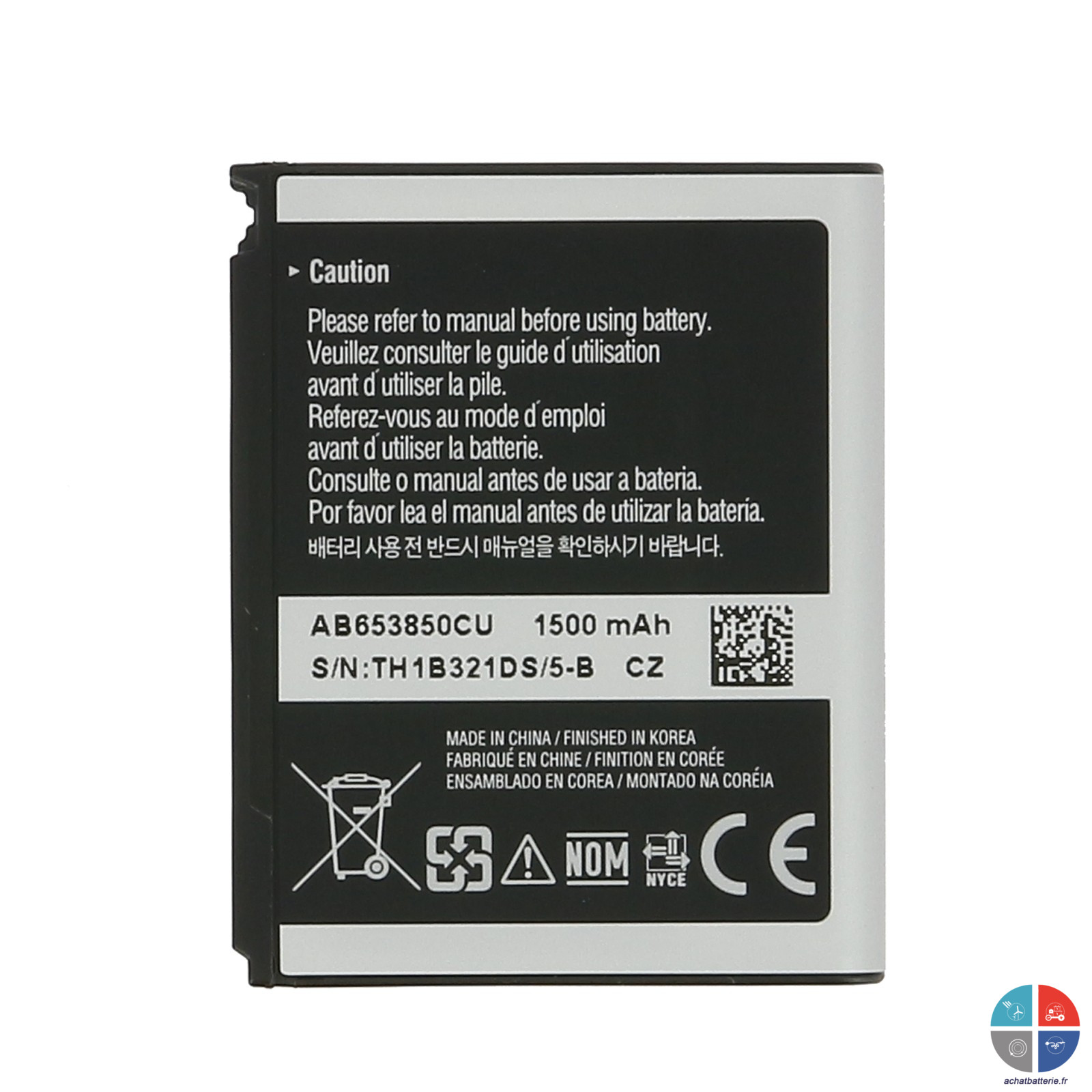 Batterie SAMSUNG Origine AB653850CU SGH-i900, I7500 Galaxy, I8000 Omnia 1500mAh