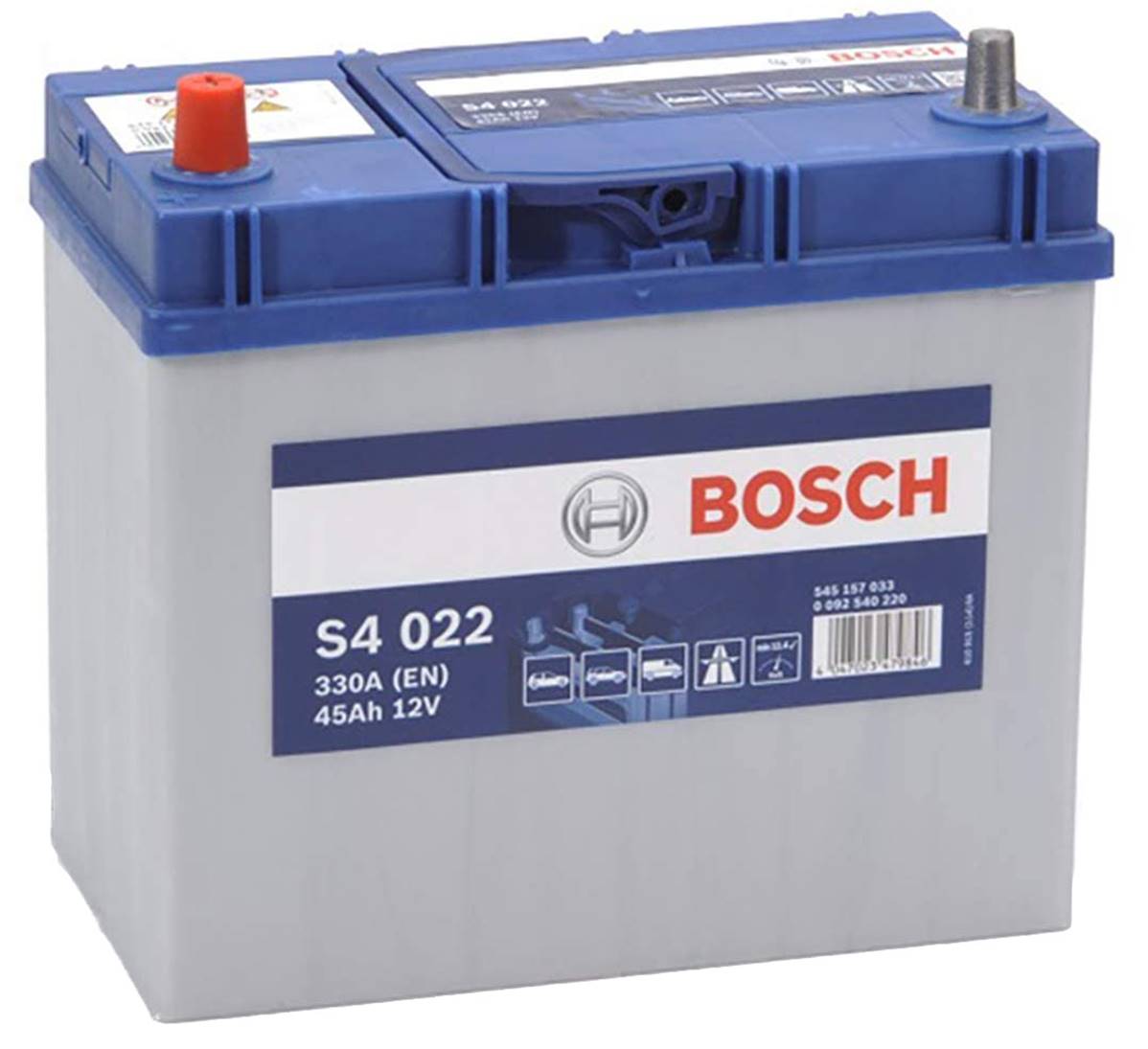 Batterie auto S4022 12V 45ah / 330A BOSCH + à gauche, bornes a