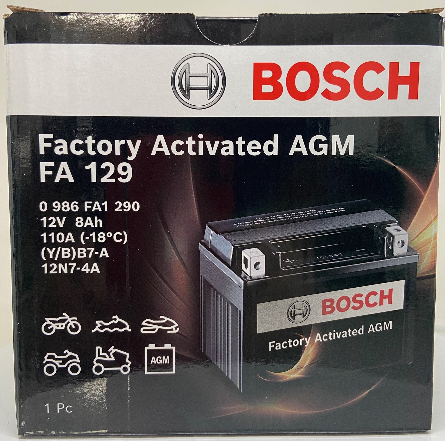 Batterie moto BOSCH FA129 12v 8ah 110A AGM YB7-A  12N7-4A