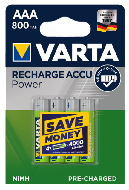 Piles Rechargeables / Accus - HR03 / AAA VARTA POWER 1.2V 800mAh (x4) Nimh