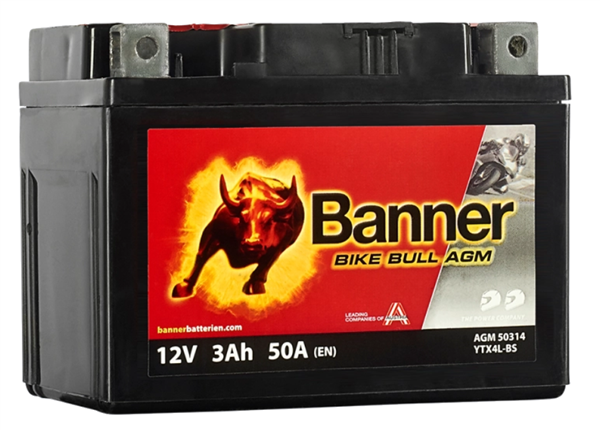 Batterie moto BANNER AGM YTX4L-BS 12v 3ah 50A 50314 BTX4L-BS