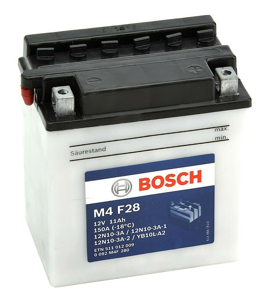 Batterie moto BOSCH M4F28 12V 11ah 150A YB10L-A2 / 12N10-3A-2 / 12N10-3A