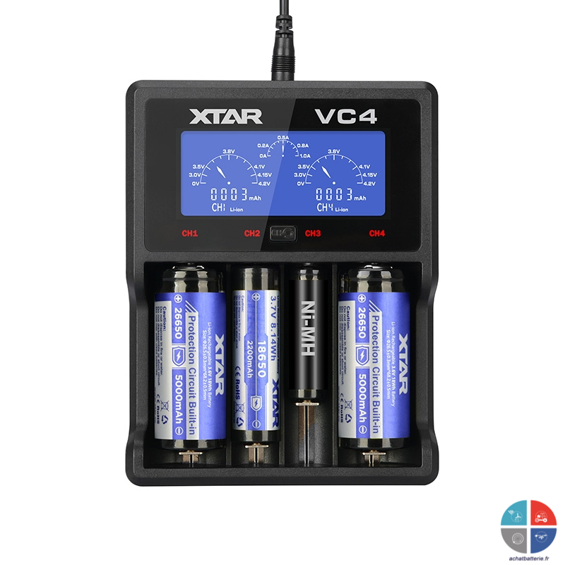 Chargeur AA AAA 18650 XTAR VC4 Lithium / Ni-CD / Ni-MH 4 accus