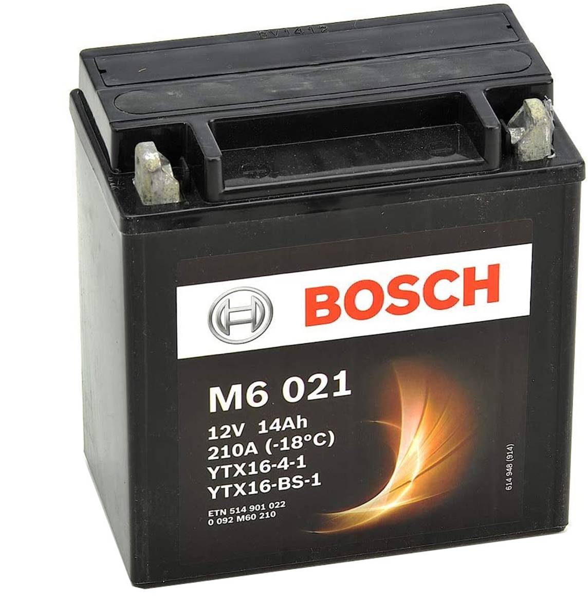 Batterie moto BOSCH M6021 AGM 12V 14ah 210A YTX16-BS- identique à la  batterie origine première monte