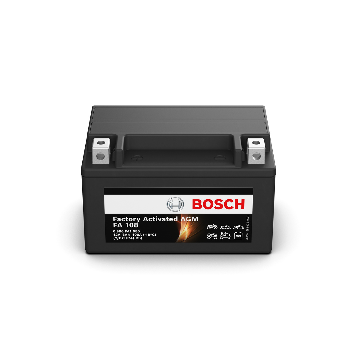 Batterie moto BOSCH FA108 AGM 12v 6ah 100A YTX7A-BS / YTX7A-4