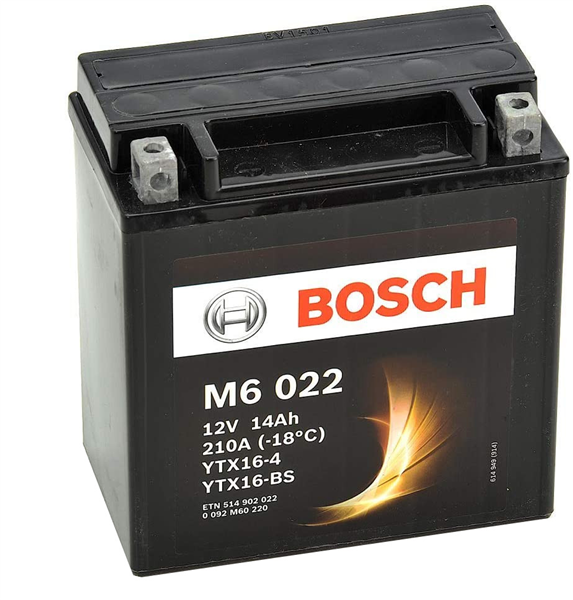 Batterie moto BOSCH M6022 AGM 12V 14ah 210A YTX16-BS / YTX16-4