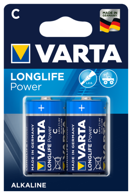 Piles LR14 X 2 VARTA LONGLIFE POWER 1.5V Alcaline C, Baby