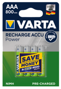 Piles Rechargeables / Accus - HR03 / AAA 3+1 VARTA POWER 1.2V 800mAh (x4) Nimh