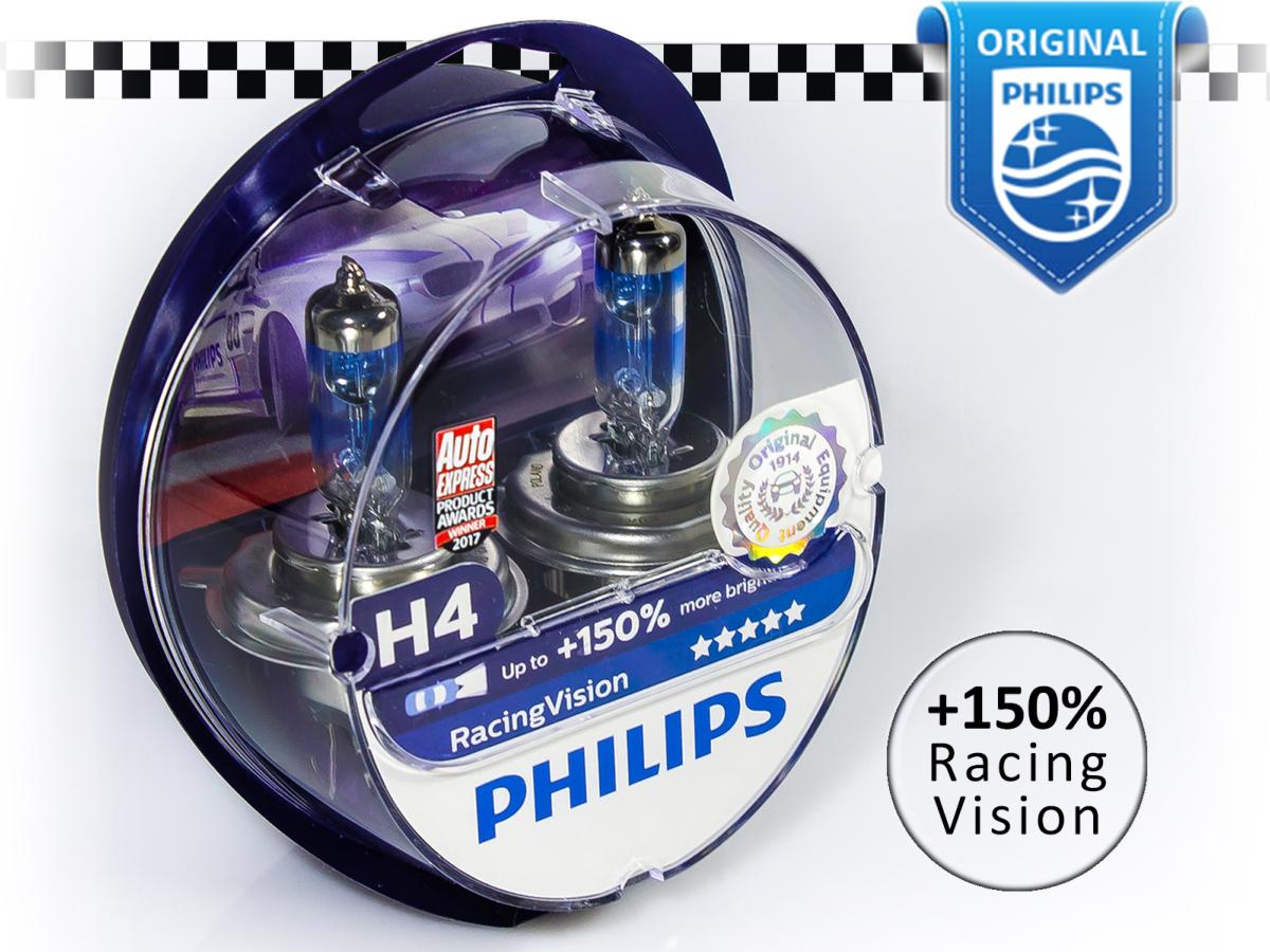 Lot de 2 Ampoules H4 Philips Racing 12V 55W/60w +150 de luminosité