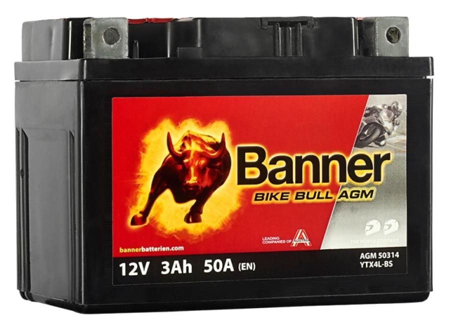 Batterie moto BANNER AGM YTX4L-BS 12v 3ah 50A 50314 BTX4L-BS
