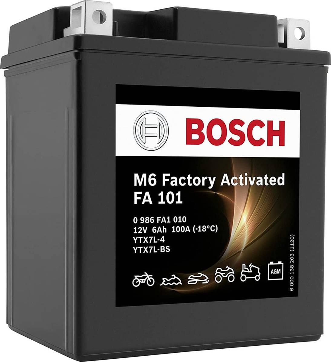 Batterie moto BOSCH FA101 AGM 12v 6ah 100A YTX7L BS, batterie pour