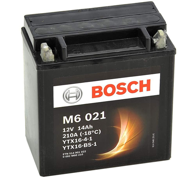 Batterie moto BOSCH M6021 AGM 12V 14ah 210A YTX16-BS-1 / YTX16-4-1