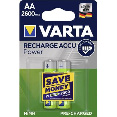 Piles rechargeables / Accus - HR06 / AA VARTA POWER 1.2V 2600mAh (x2) Nimh