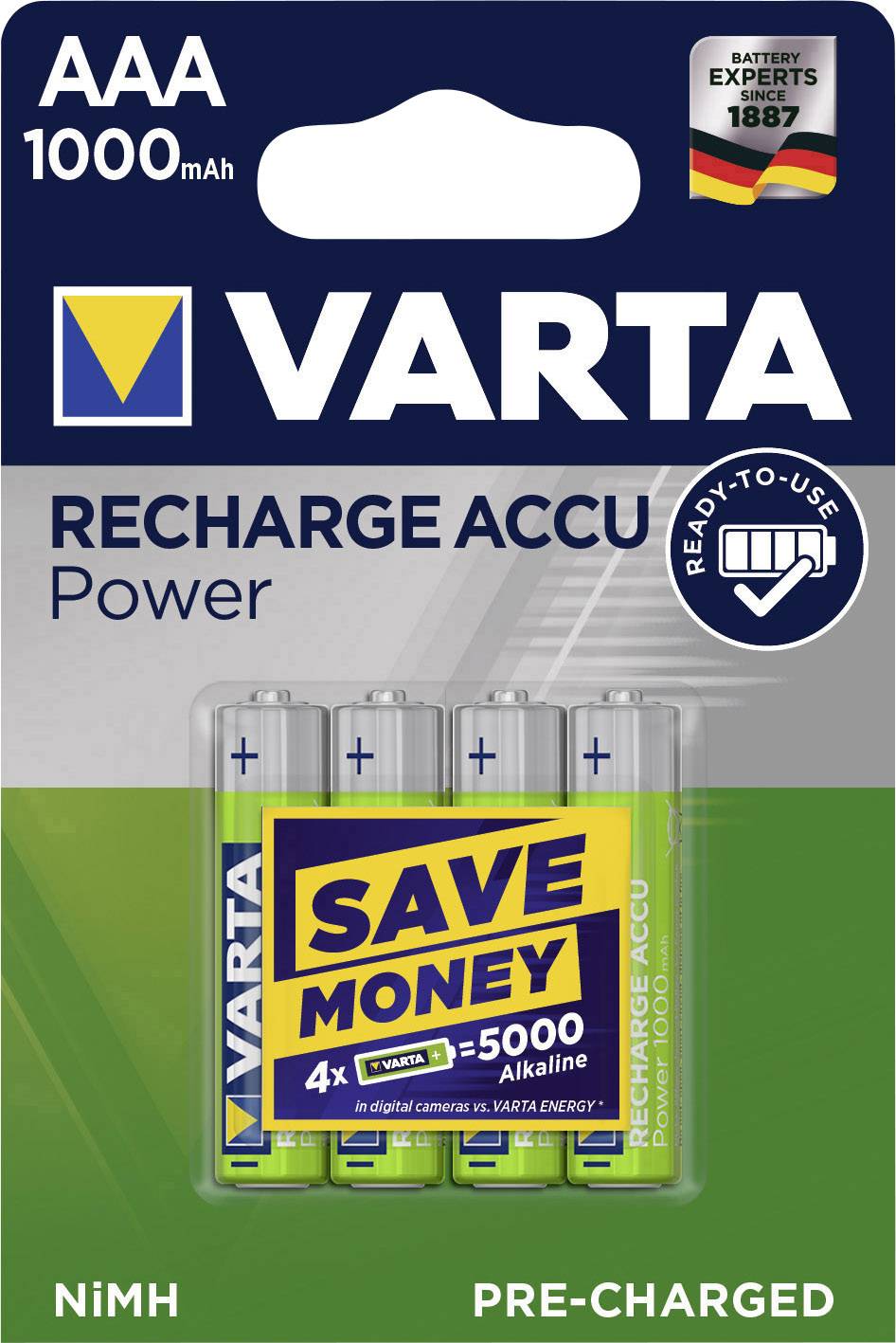 Piles Rechargeables / Accus - HR03 / AAA VARTA POWER 1.2V 1000mAh (x4) Nimh