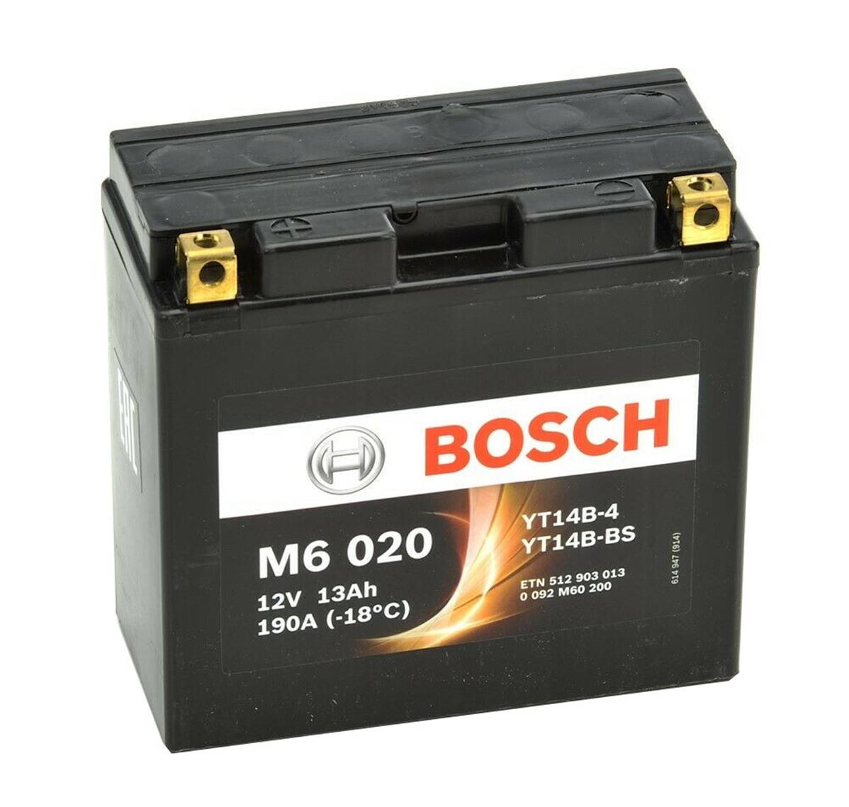 Batterie moto BOSCH M6020 AGM 12V 13ah 190A YT14B-BS / YT14B-4 -  Achatbatterie