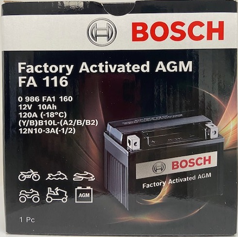 Batterie moto BOSCH FA116 12v 10ah 120A YB10L-B / 12N10-3B YB10L-A2 AGM