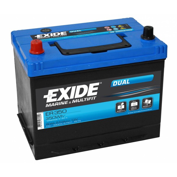 Batterie EXIDE Décharge lente 12v 80Ah C20 ER350 DUAL