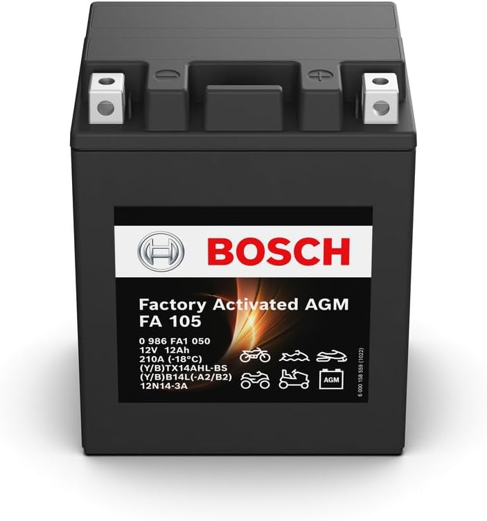 Batterie moto BOSCH FA105 12V 12ah 210A 12N14-3A - YB14L-A2 - YB14L-B2 AGM