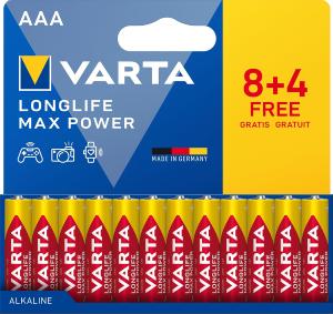 Piles LR03 VARTA LONGLIFE MAX POWER AAA 8+4 offertes 1.5V Alcaline