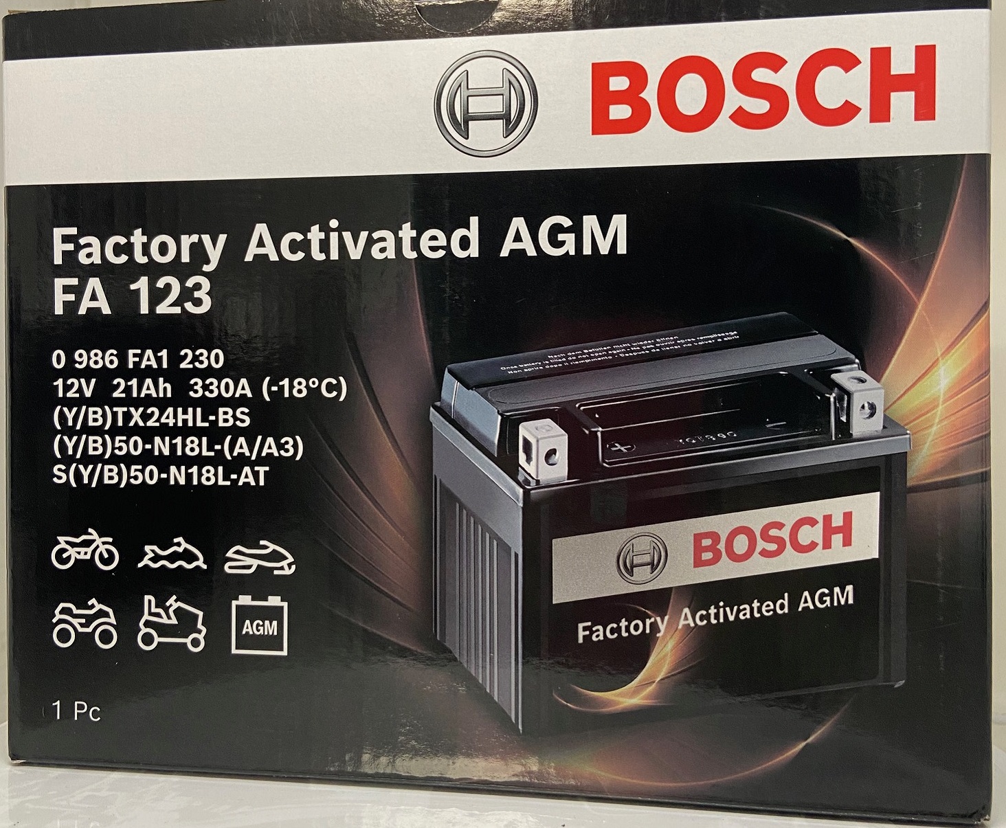 Batterie moto BOSCH FA123 12v 21ah 330A AGM 12N18-3A Y50-N18L-A/A2 YTX24AHL-BS