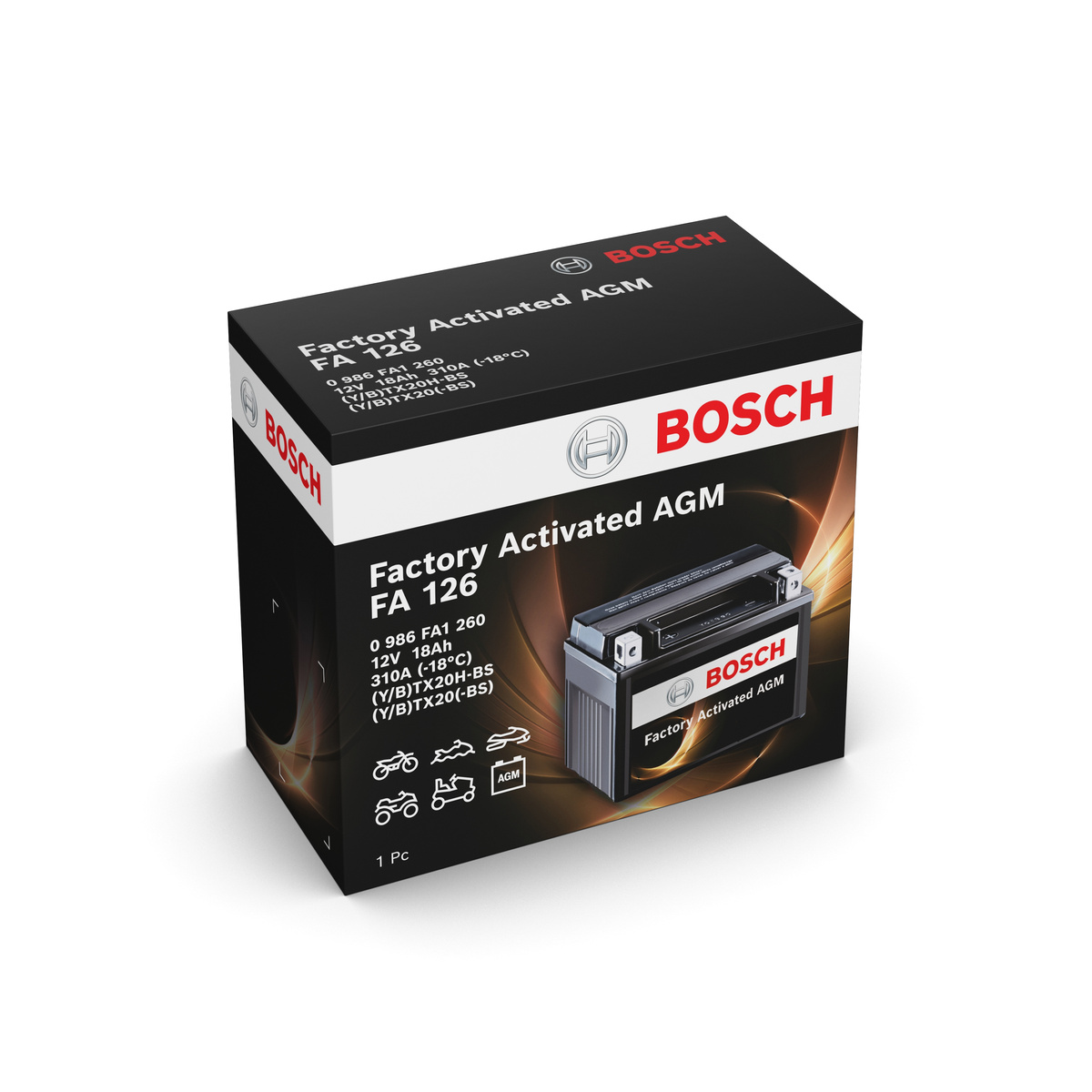 Batterie moto BOSCH FA126 AGM 12v 18ah 310A YTX20-BS / YTX20H-BS
