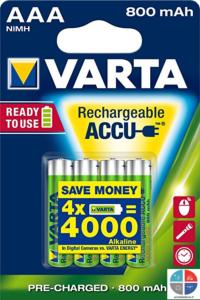 Piles Rechargeables / Accus - HR03 / AAA 3+1 VARTA POWER 1.2V 800mAh (x4) Nimh